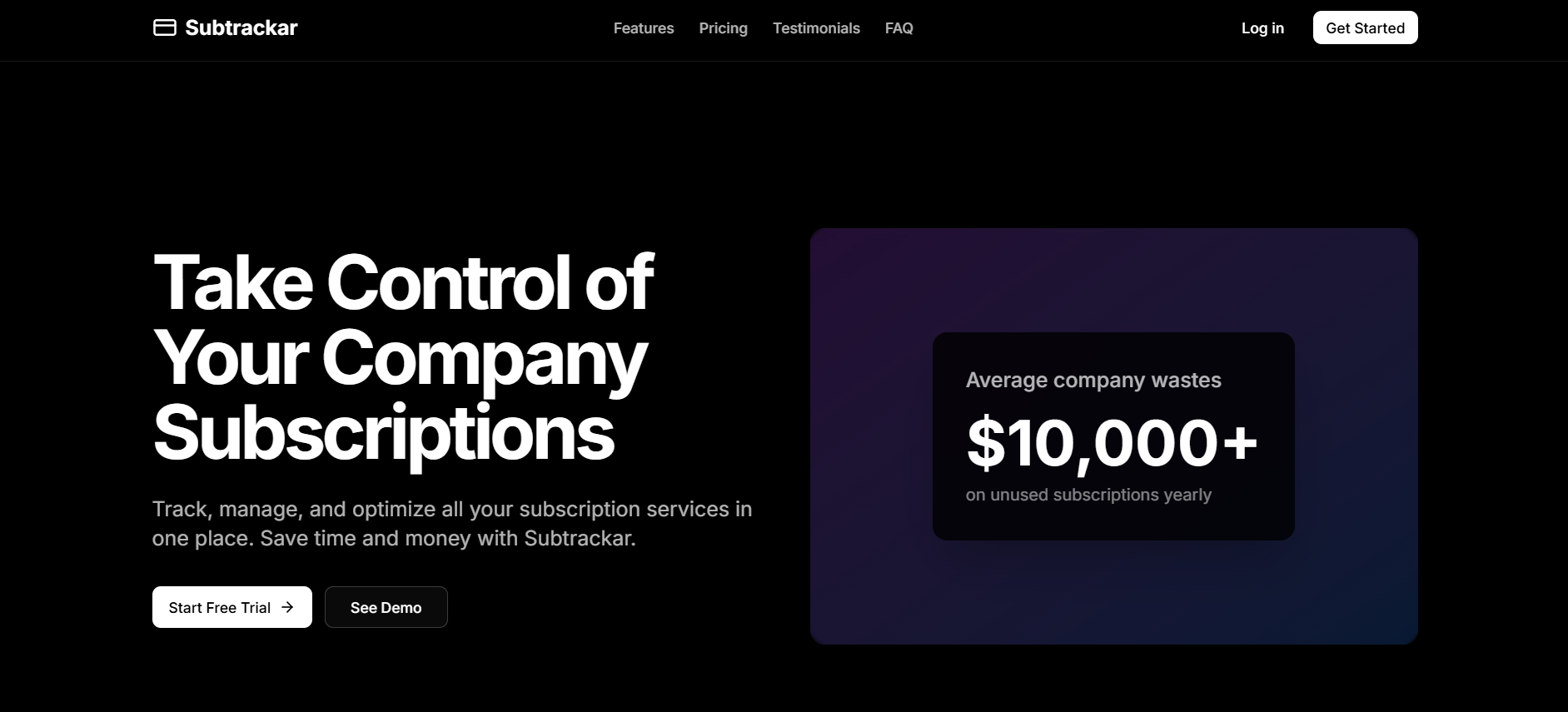 Subtrackar Subscription Tracking Dashboard Visualization